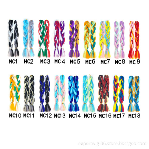 Hot Sale Mixed Color Jumbo Braiding Hair Long synthetic 24 Inch Braid Synthetic Pre-stretched Hair Exstension Braiding Hair